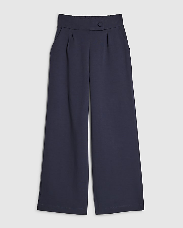 Navy Tailored Wide Leg Trousers
