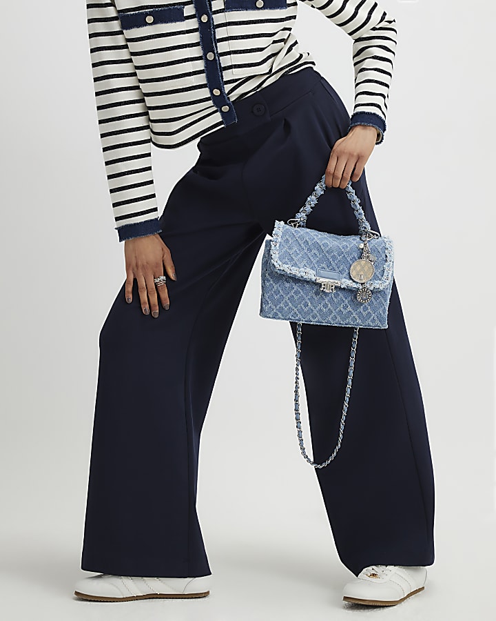 Navy Tailored Wide Leg Trousers