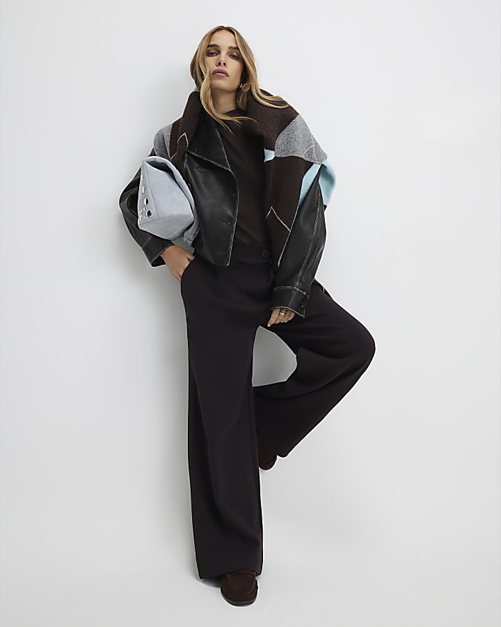 Brown Tailored Wide Leg Trousers