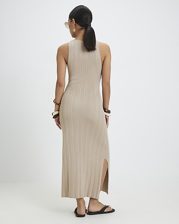 Petite Beige Knitted Maxi Dress