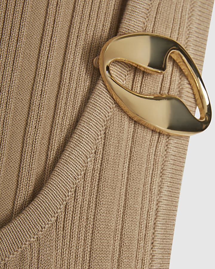 Petite Beige Knitted Maxi Dress