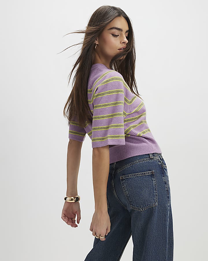 Purple Short Sleeve Striped Jumper