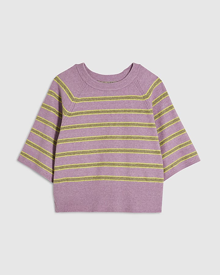 Purple Short Sleeve Striped Jumper