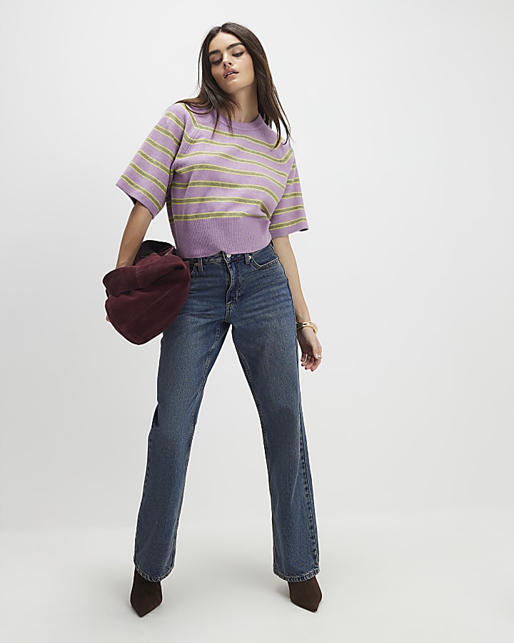 Purple Short Sleeve Striped Jumper
