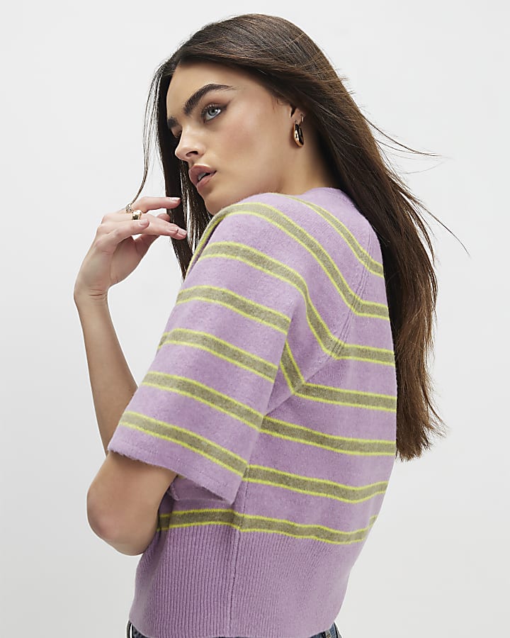 Purple Short Sleeve Striped Jumper