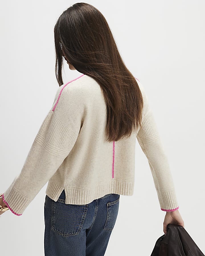 Beige Tipped Detail Jumper