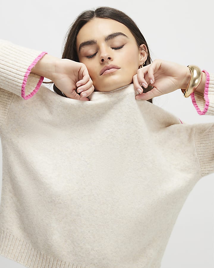 Beige Tipped Detail Jumper