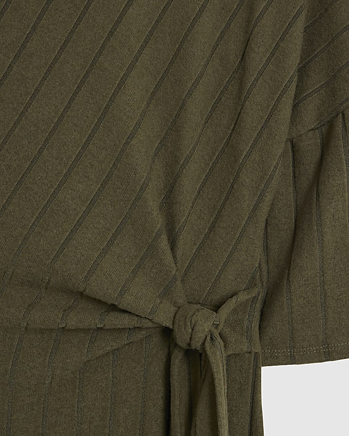 Petite Khaki Short Sleeve Ribbed Cosy Dress