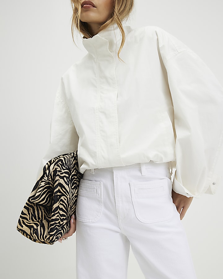 White High Waisted Wide Leg Cropped Jeans