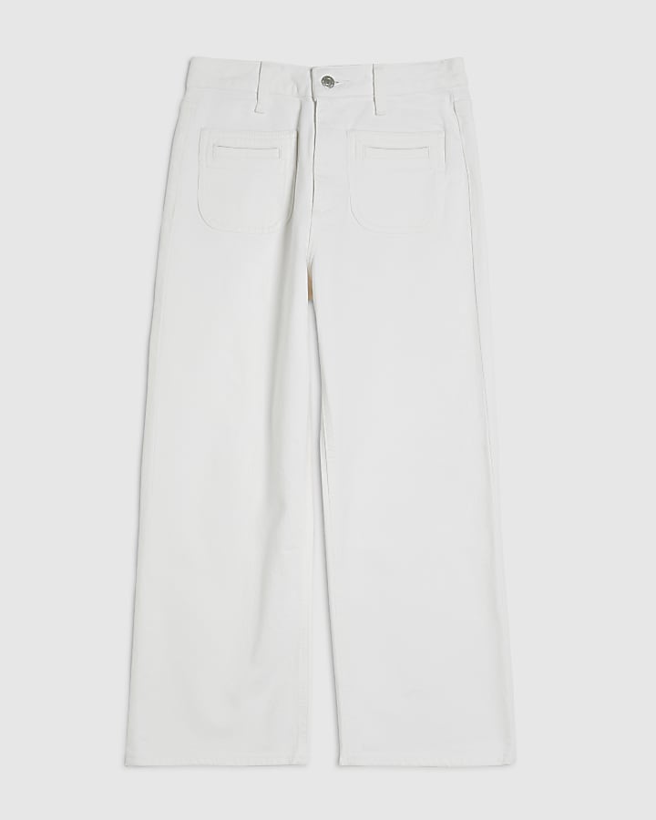 White High Waisted Wide Leg Cropped Jeans