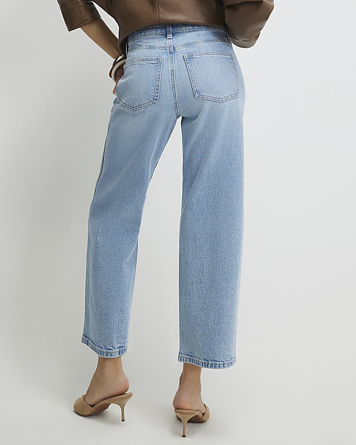 Blue High Waisted Wide Leg Cropped Jeans