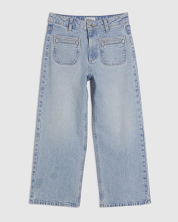 Blue High Waisted Wide Leg Cropped Jeans