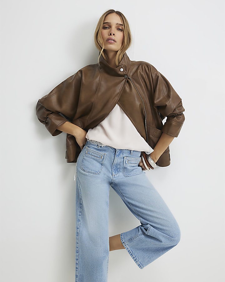 Blue High Waisted Wide Leg Cropped Jeans