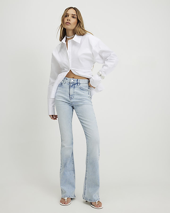 Blue High Waisted Sculpt Flared Jeans