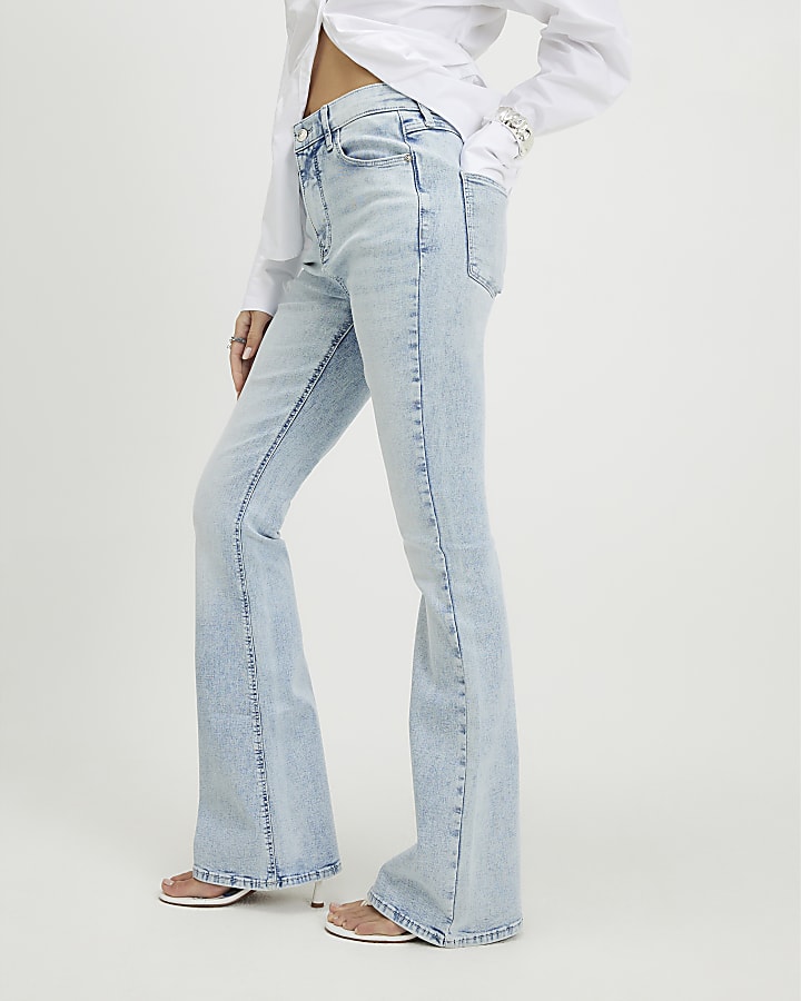 Blue High Waisted Sculpt Flared Jeans