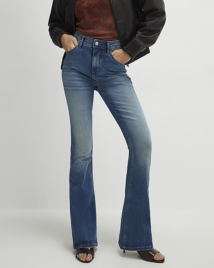 Blue Washed Sculpt Flare Jeans
