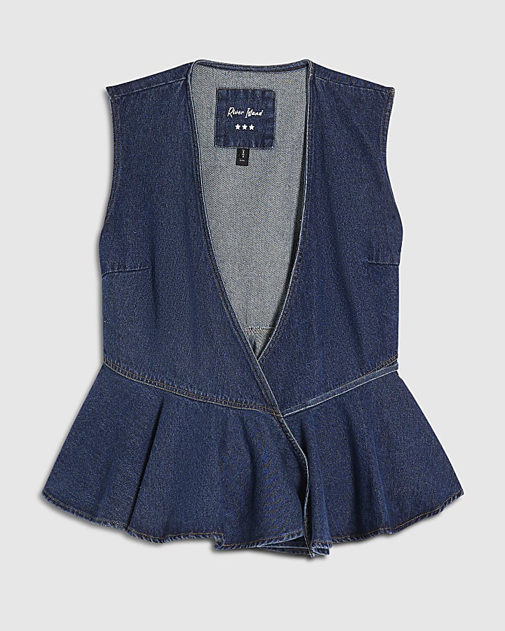 Blue Denim Peplum Wrap Top
