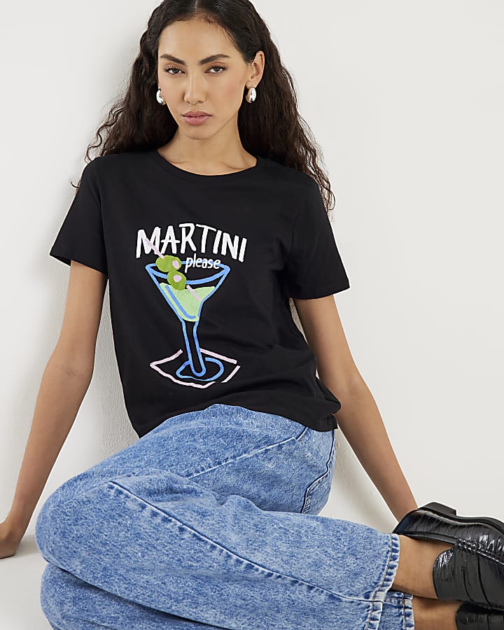 Black Short Sleeve Martini T-shirt