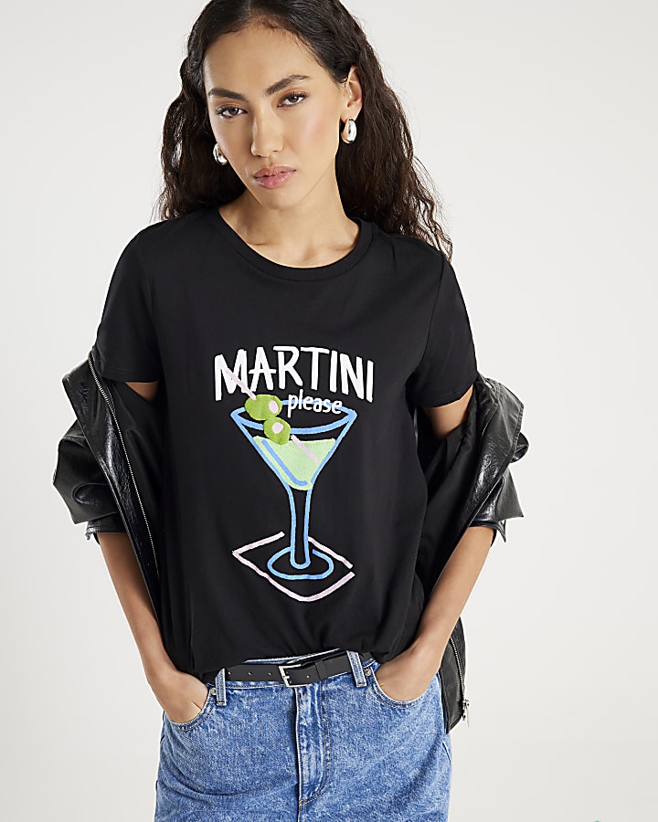 Black Short Sleeve Martini T-shirt