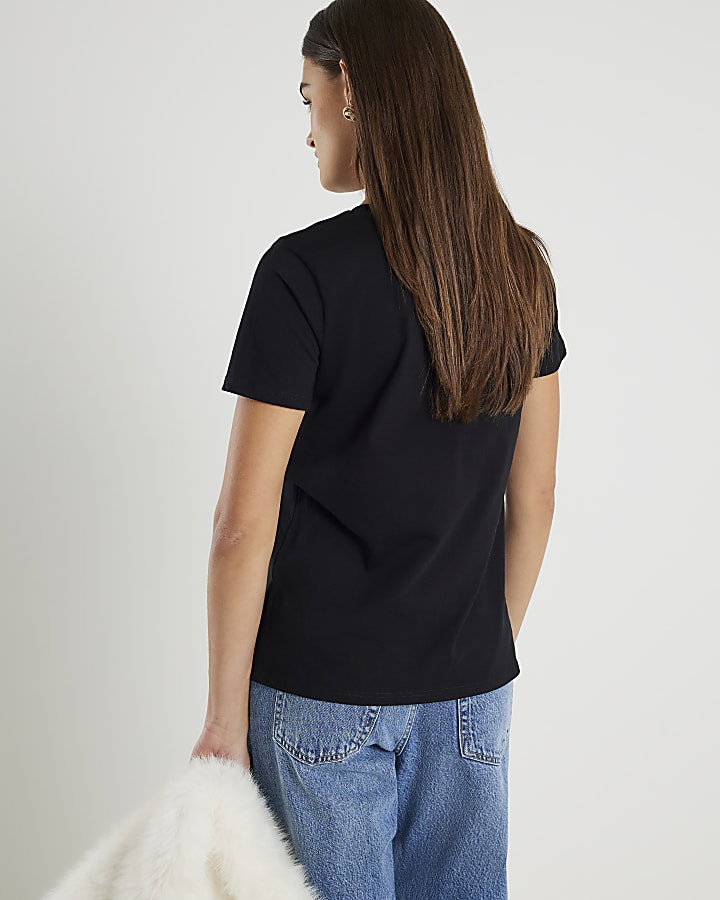 Black Embellished Bow T-shirt