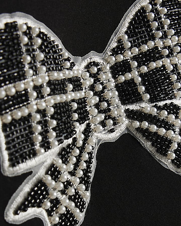 Black Embellished Bow T-shirt