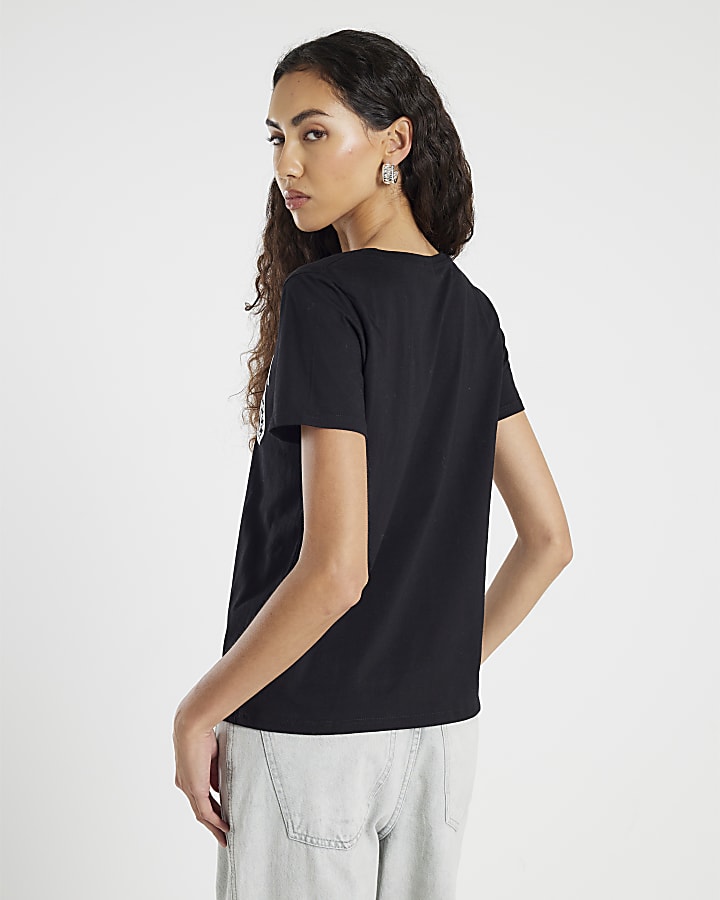 Black Short Sleeve Paris Dogtooth T-shirt