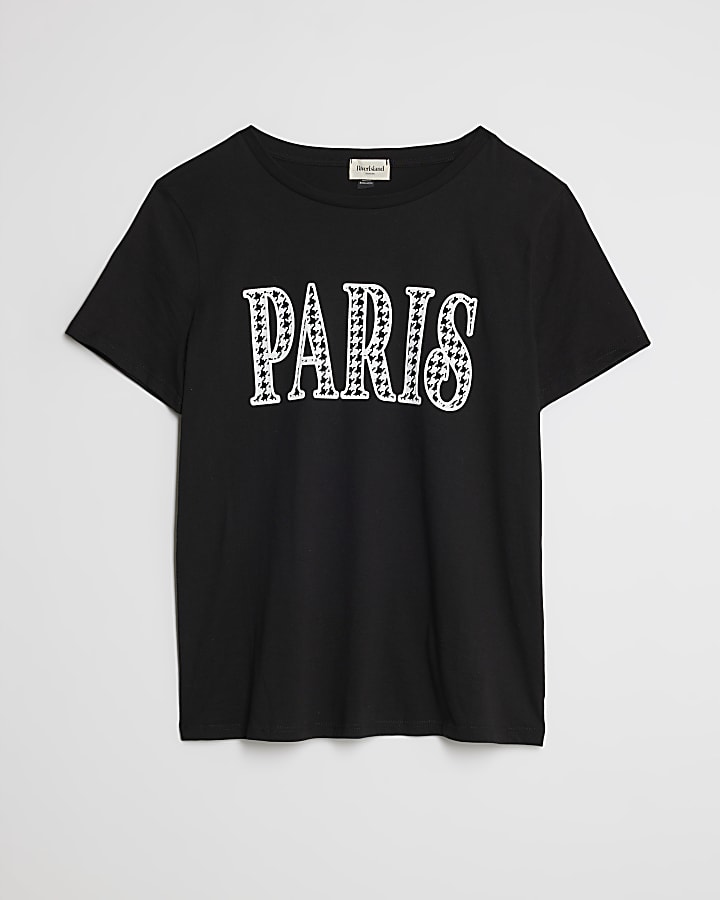 Black Short Sleeve Paris Dogtooth T-shirt