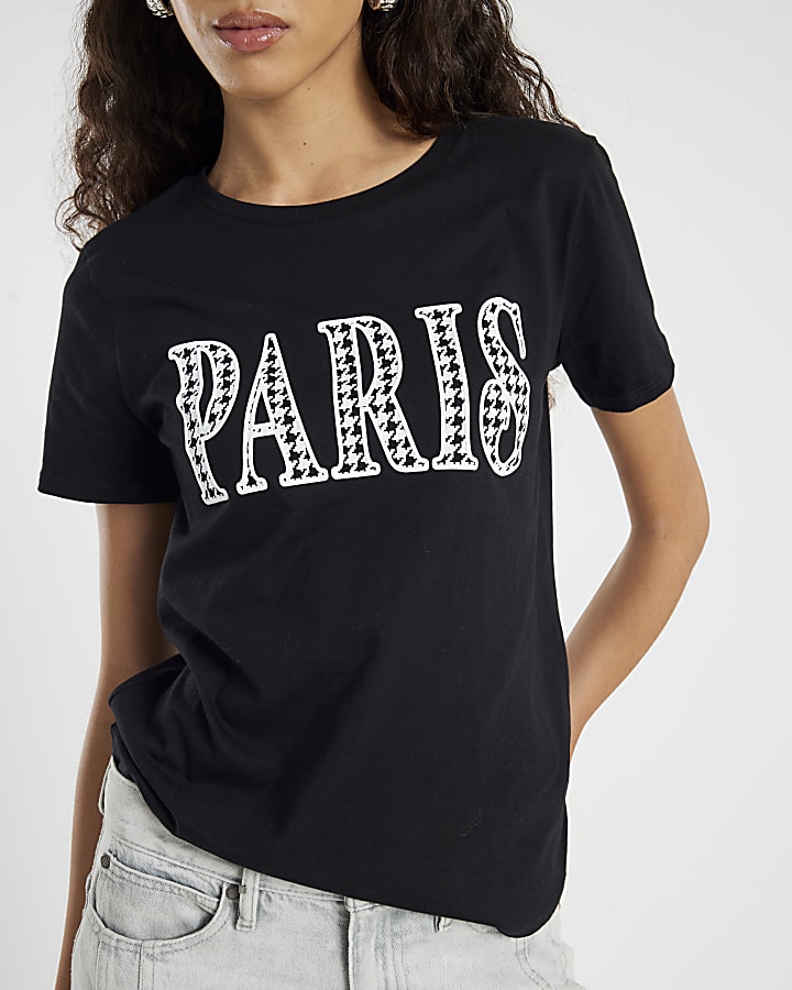 Black Short Sleeve Paris Dogtooth T-shirt