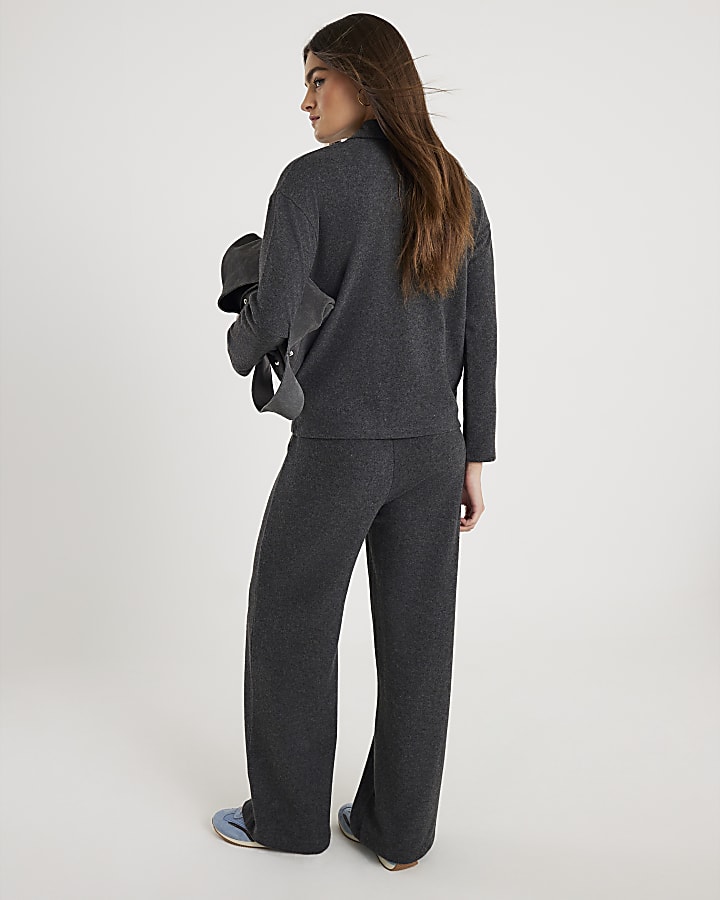 Grey Cosy Wide Leg Trousers