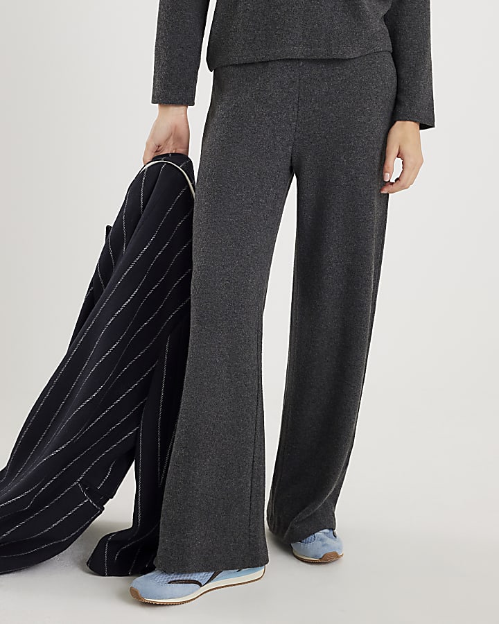 Grey Cosy Wide Leg Trousers