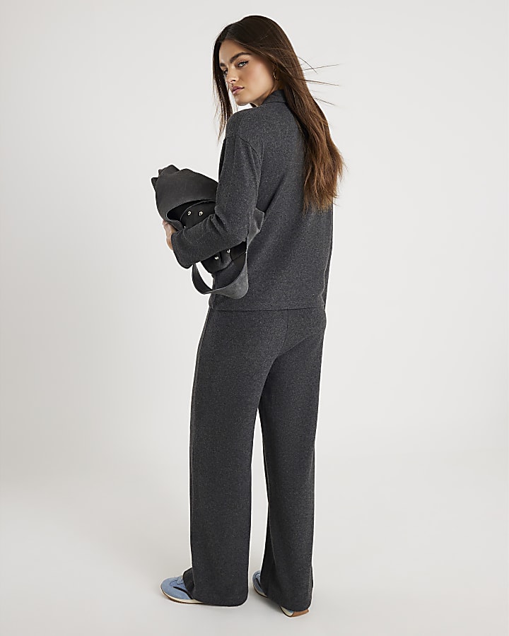 Grey Long Sleeve Cosy Collared Sweatshirt