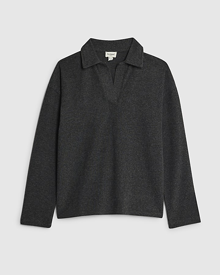Grey Long Sleeve Cosy Collared Sweatshirt