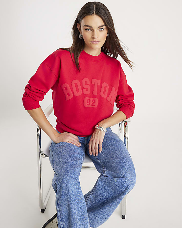 Red Long Sleeve Boston Sweatshirt