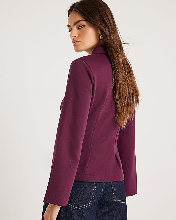 Red Cinched Waist Button Collar Sweatshirt