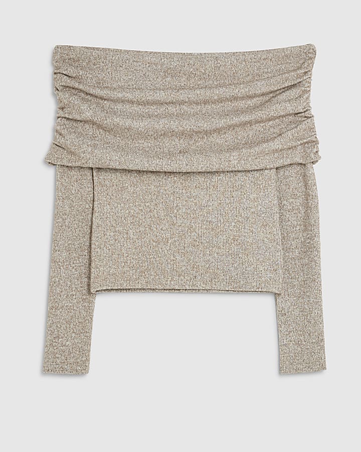 Cream Long Sleeve Cosy Bardot Top