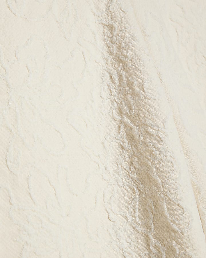 Cream Jacquard Wide Leg Trousers