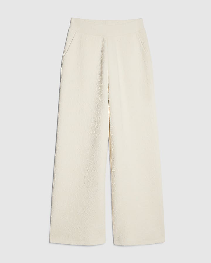 Cream Jacquard Wide Leg Trousers
