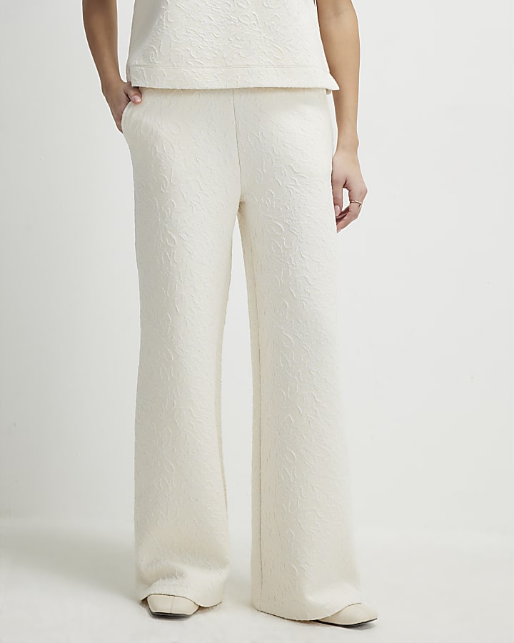 Cream Jacquard Wide Leg Trousers