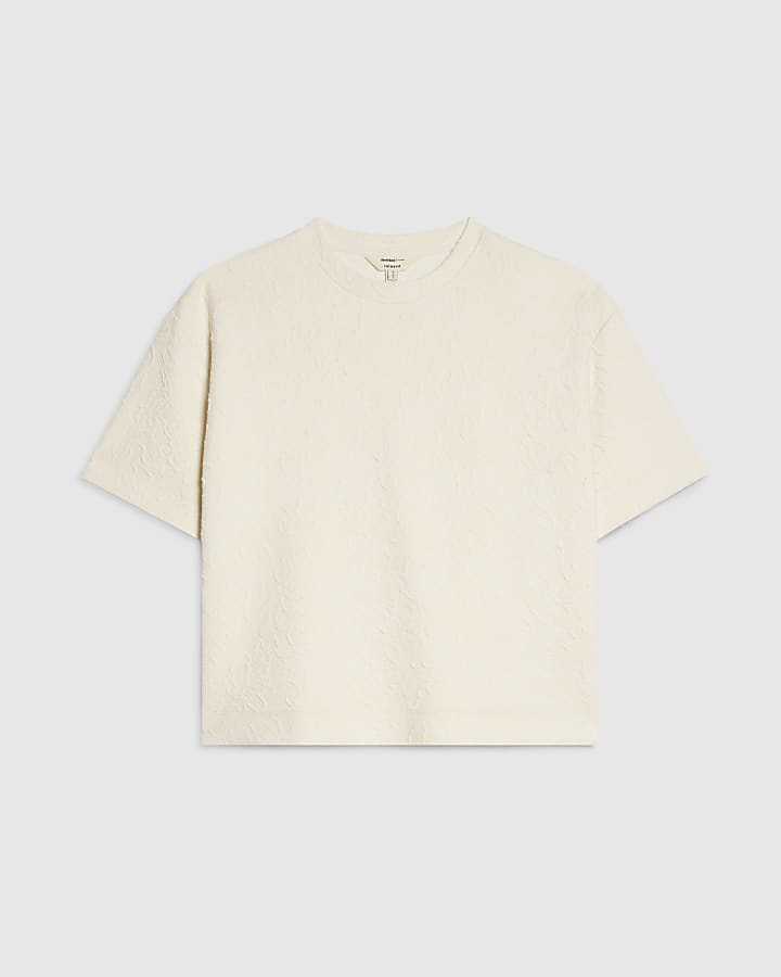 Cream Short Sleeve Jacquard Boxy T-shirt