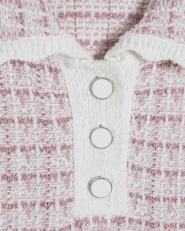 Pink Button Up Boucle Collared Top
