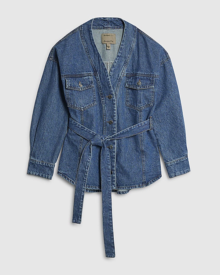 Petite Blue Tie front Denim Jacket