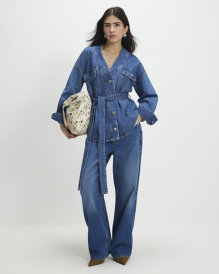 Petite Blue Tie front Denim Jacket