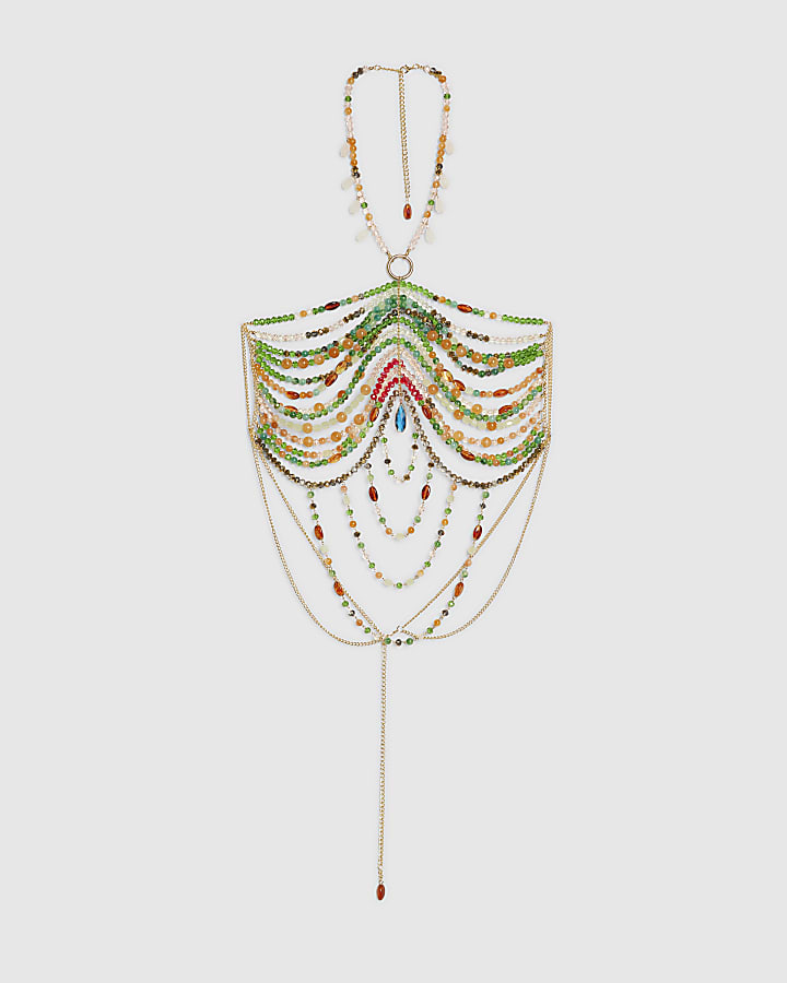 Green Beaded Halter Body Chain