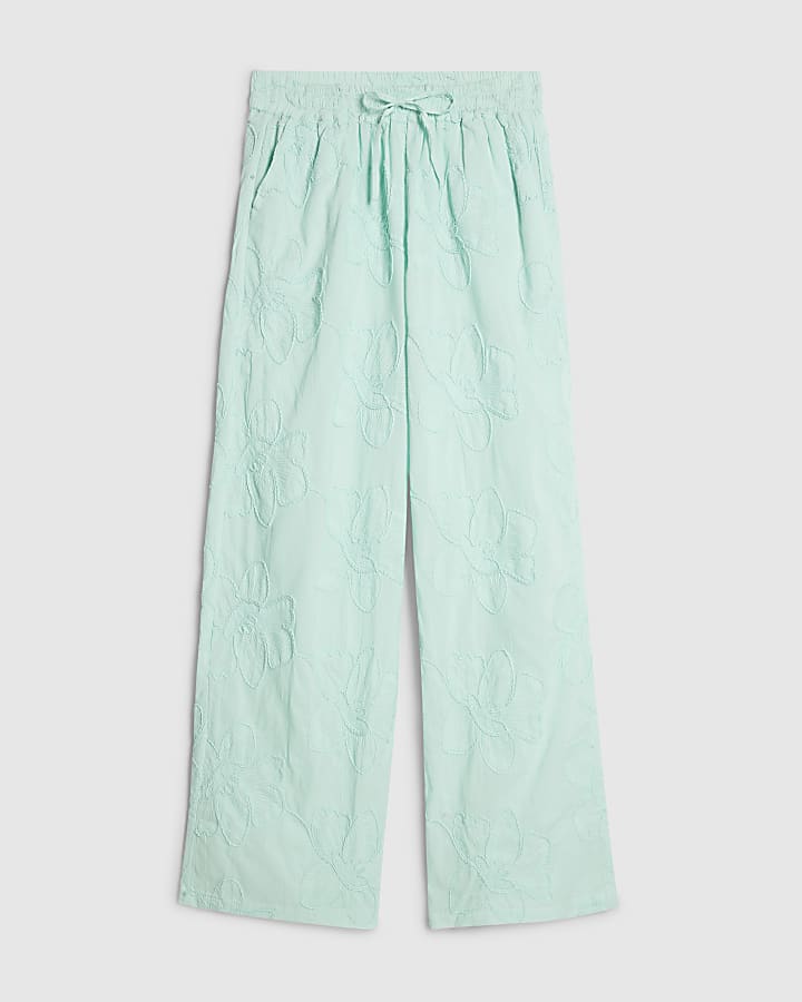 Blue Floral Textured Trousers