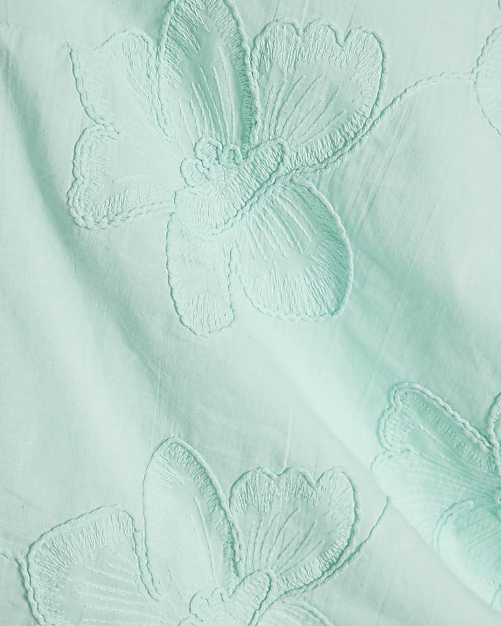 Blue Floral 3D Embroidered Tank Top