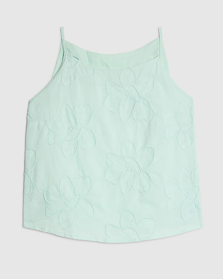 Blue Floral 3D Embroidered Tank Top