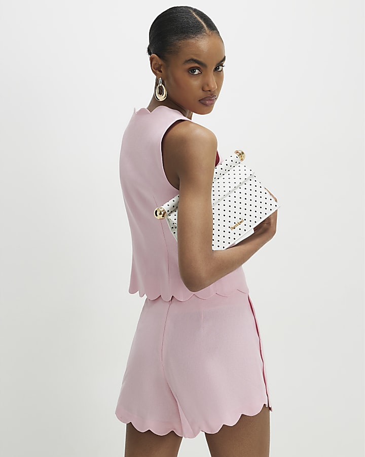 Pink Linen Blend Scallop Trim Waistcoat