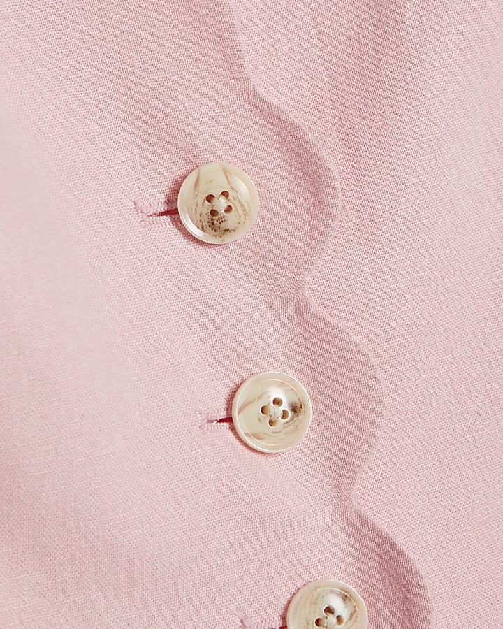 Pink Linen Blend Scallop Trim Waistcoat