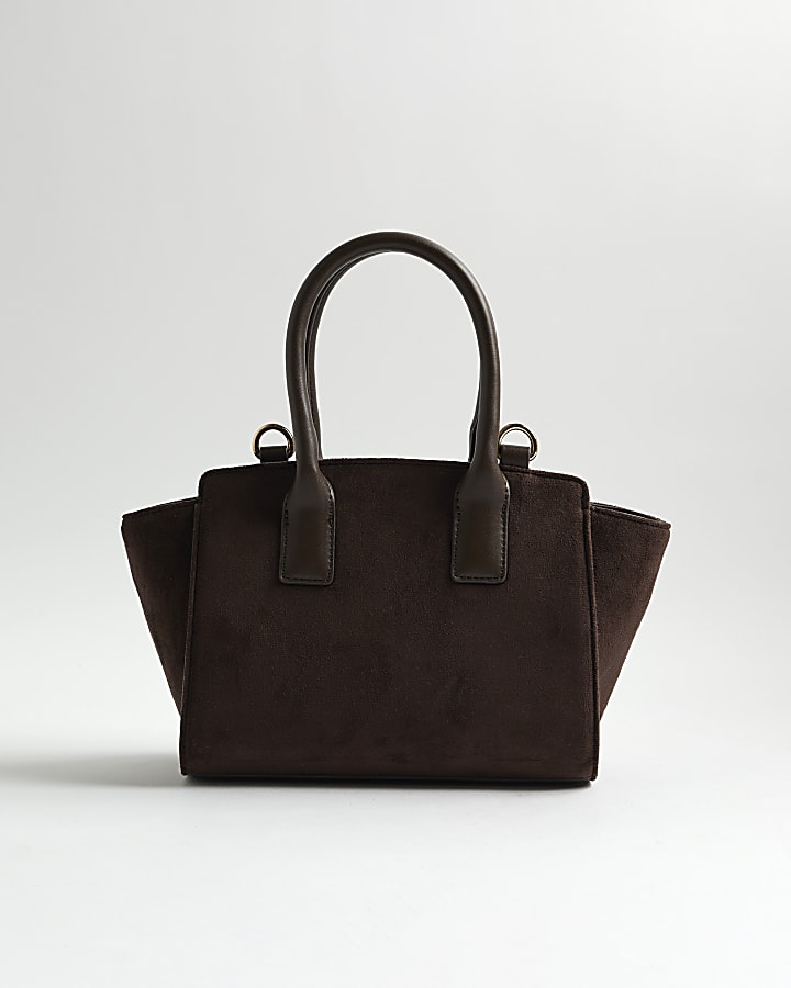 Brown Small Winged Panelled Zip Tote Bag
