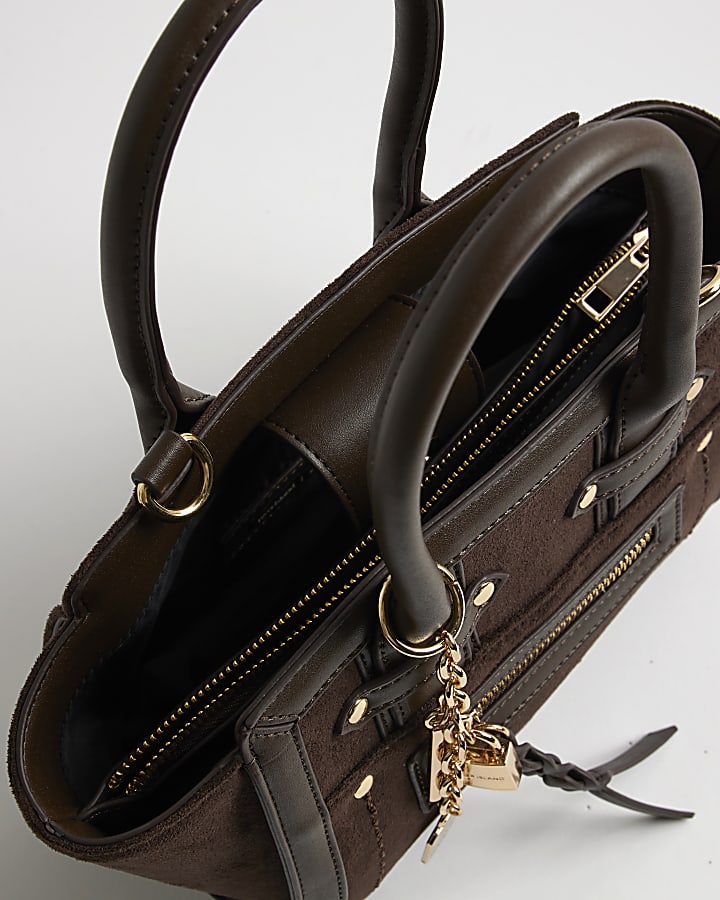 Brown Small Winged Panelled Zip Tote Bag